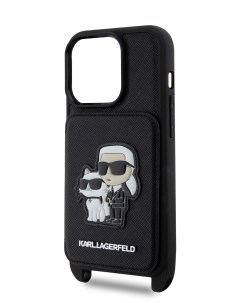Чехол для iPhone 15 Pro с ремешком и карманом для карт черный Karl lagerfeld