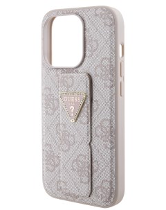 Чехол для iPhone 15 Pro с ремешком и функцией подставки Triangle Diamond розовый Guess