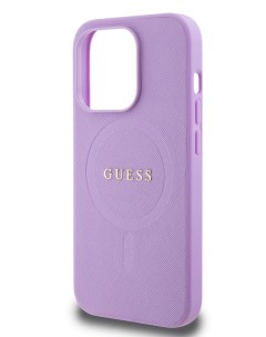 Чехол для iPhone 15 Pro из экокожи с имитацией сафьяна и MagSafe фиолетовый Guess
