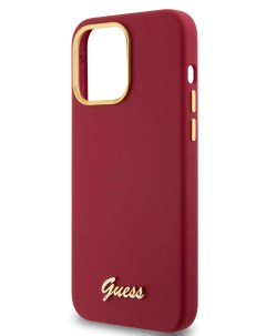 Чехол для iPhone 15 Pro Max силиконовый Soft touch Gold metal logo пурпурный Guess