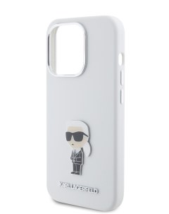 Чехол для iPhone 15 Pro с металлическим значком NFT Karl Ikonik белый Karl lagerfeld
