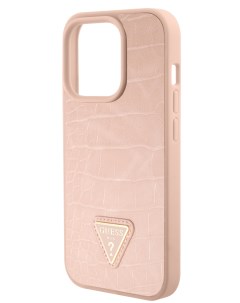 Чехол для iPhone 15 Pro из экокожи Croco и логотипом Triangle розовый Guess