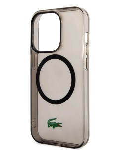 Чехол для iPhone 15 Pro Croc logo с Magsafe черный прозрачный Lacoste