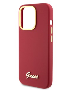 Чехол для iPhone 15 Pro силиконовый Soft touch Gold metal logo пурпурный Guess
