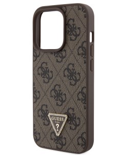 Чехол для iPhone 15 Pro с ремешком 4G Triangle Diamond коричневый Guess