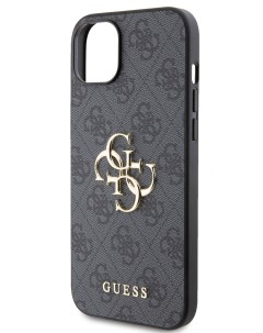 Чехол для iPhone 15 Plus из экокожи 4G Big metal logo серый Guess