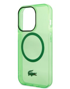 Чехол для iPhone 15 Pro Max Croc logo с Magsafe Hard Transparent Green Lacoste