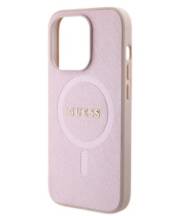 Чехол для iPhone 15 Pro из экокожи с имитацией сафьяна и MagSafe розовый Guess