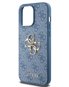 Чехол для iPhone 15 Pro Max из экокожи 4G Big metal logo синий Guess