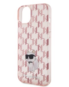 Чехол для iPhone 15 Plus с принтом Monogram NFT Choupette розовый Karl lagerfeld