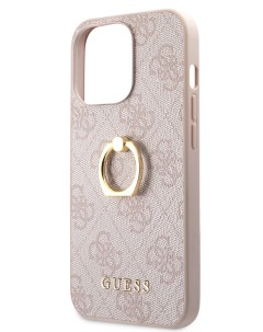 Чехол для iPhone 15 Pro с кольцом держателем розовый Guess