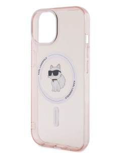 Чехол для iPhone 15 с MagSafe и принтом NFT Choupette прозрачный розовый Karl lagerfeld