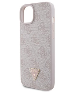 Чехол для iPhone 15 Plus из экокожи 4G Triangle Diamond розовый Guess