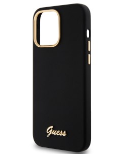 Чехол для iPhone 15 Pro Max силиконовый Soft touch Gold metal logo черный Guess