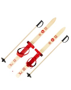 Детский лыжный комплект Junior Маяк 100 см дерево красный c палками Лыжная фабрика маяк