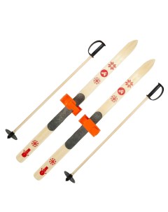 Детский лыжный комплект креплениями Baby и палками 100 см дерево оранжевый Лыжная фабрика маяк