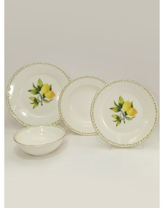 Набор фарфоровых тарелок Столовый сервиз 24 предмета на 6 персон Лимоны Tulu porselen