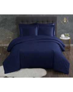 Постельное бельё из сатина 2 спальное с евро простыней ночная синева 50х70 Maktex