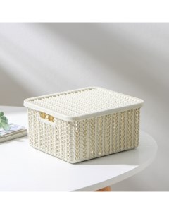 Коробка для хранения с крышкой Вязание 1 5 л 17x15x8 см цвет белый ротанг Idea