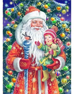 Алмазная мозаика Дед Мороз и маленькая девочка с полным заполнением 40х50 см Рыжий кот