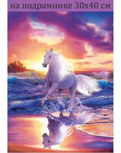 Алмазная мозаика белая лошадь на воде GB75174 на подрамнике 30х40 Nobrand