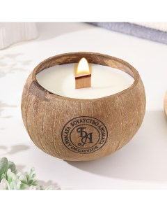 Свеча в кокосе ароматическая мандарин и ваниль соевый воск 8х10 см в коробке Nobrand