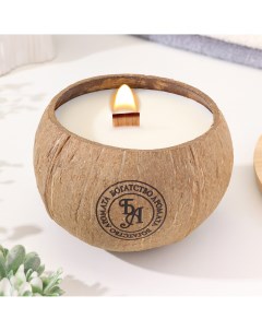 Свеча в кокосе ароматическая сандал соевый воск 8х10 см в коробке Nobrand