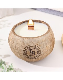 Свеча в кокосе ароматическая белый чай соевый воск 8х10 см в коробке Nobrand