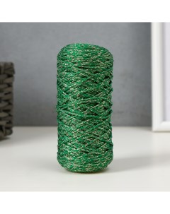 Шнур для вязания 100 полиэфир с люрексом 1 мм цилиндр 75 10гр 200м 25 зеленый золото Softino