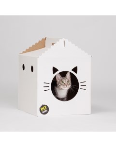 Домик из картона для кошек 35х35 см белый Pet hobby