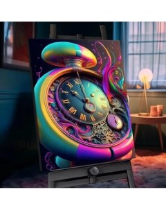 Картина по номерам с кристаллами из хрусталя Радужные часы 40х50 см Флюид