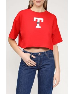 Хлопковая футболка с логотипом бренда укороченного кроя Tommy jeans