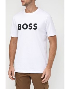 Хлопковая футболка с принтованным логотипом Boss