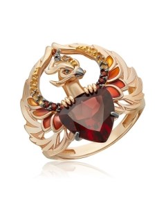 Кольцо с гранатами эмалью и цитринами из красного золота Platina jewelry