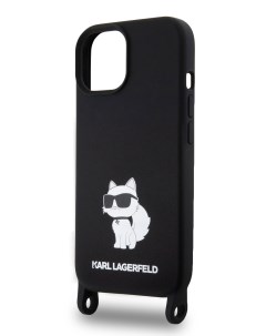 Чехол для iPhone 15 с ремешком на шею с принтом NFT Choupette черный Karl lagerfeld