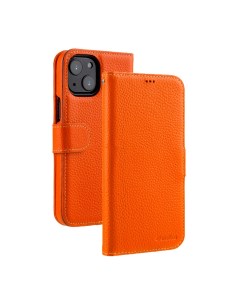 Кожаный чехол книжка Wallet Book Type для iPhone 15 оранжевый Melkco