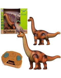 Игрушка интерактивная Бронтозавр коричневый на радиоуправлении свет звук Junfa toys