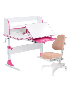 Комплект парта Study 100 Lux белый розовый со светло розовым креслом Armata Anatomica