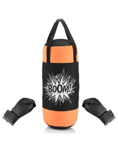 Набор для бокса груша 50см х 20см оксфорд с перчатками черный оранжевый принт BOOM Belon