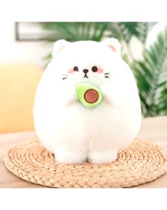 Мягкая игрушка подушка B 04148 35 Плюшевый круглый кот с авокадо 35см белый Moonbiffy