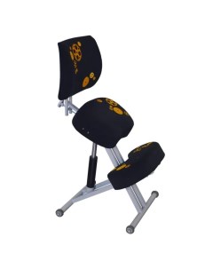 Ортопедический коленный стул со спинкой и узором Шестеренки серый черный Олимп