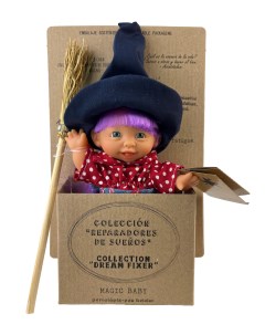 Пупс мини Ведьмочка с фиолетовыми волосами в голубой шляпе 18 см 138U 11 Lamagik