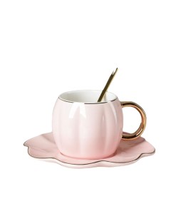 Чайная пара керамическая Цветок 3 предмета чашка 240 мл блюдце d 16 см ложка цвет розовый Sima-land