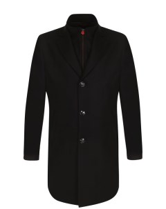 Однобортное кашемировое пальто с кожаной отделкой Kiton