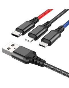 Кабель USB Lightning 8 pin USB Type C Micro USB 2A 1м черный синий красный X76 Super 6931474768636 Hoco