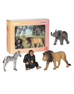 Набор диких животных лев шимпанзе слоненок зебра Konik