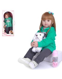Кукла Junfa в бирюзовой куртке кофте с полосками брюках с плюшевым мишкой 60 см WJ 36058 Junfa toys
