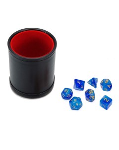 Набор Шейкер для кубиков кожаный с крышкой красный и кубики синие с мешочком Stuff-pro