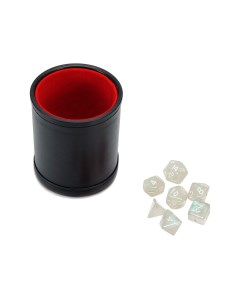 Набор Шейкер для кубиков кожаный с крышкой красный и кубики Неоново Синие Stuff-pro