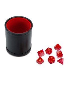 Набор Шейкер для кубиков кожаный с крышкой красный и кубики красные с мешочком Stuff-pro
